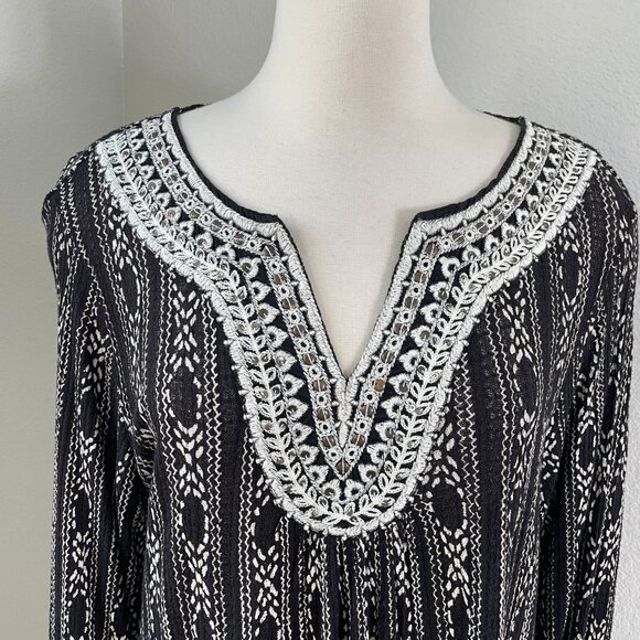 Lucky Brand Womens Plus 1X Embroidered Boho Tunic Top Long Sleeve Shirt - Picture 2 of 11